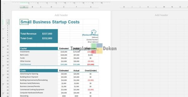 Small Business Start Up Costs Template US